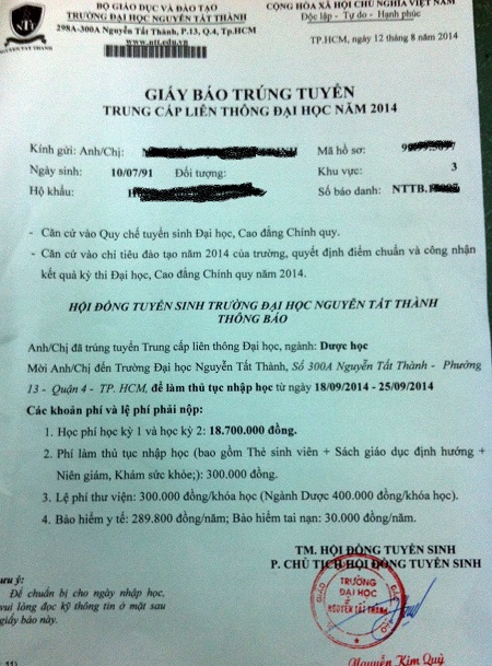 Không thi mà vẫn có giấy báo nhập học.